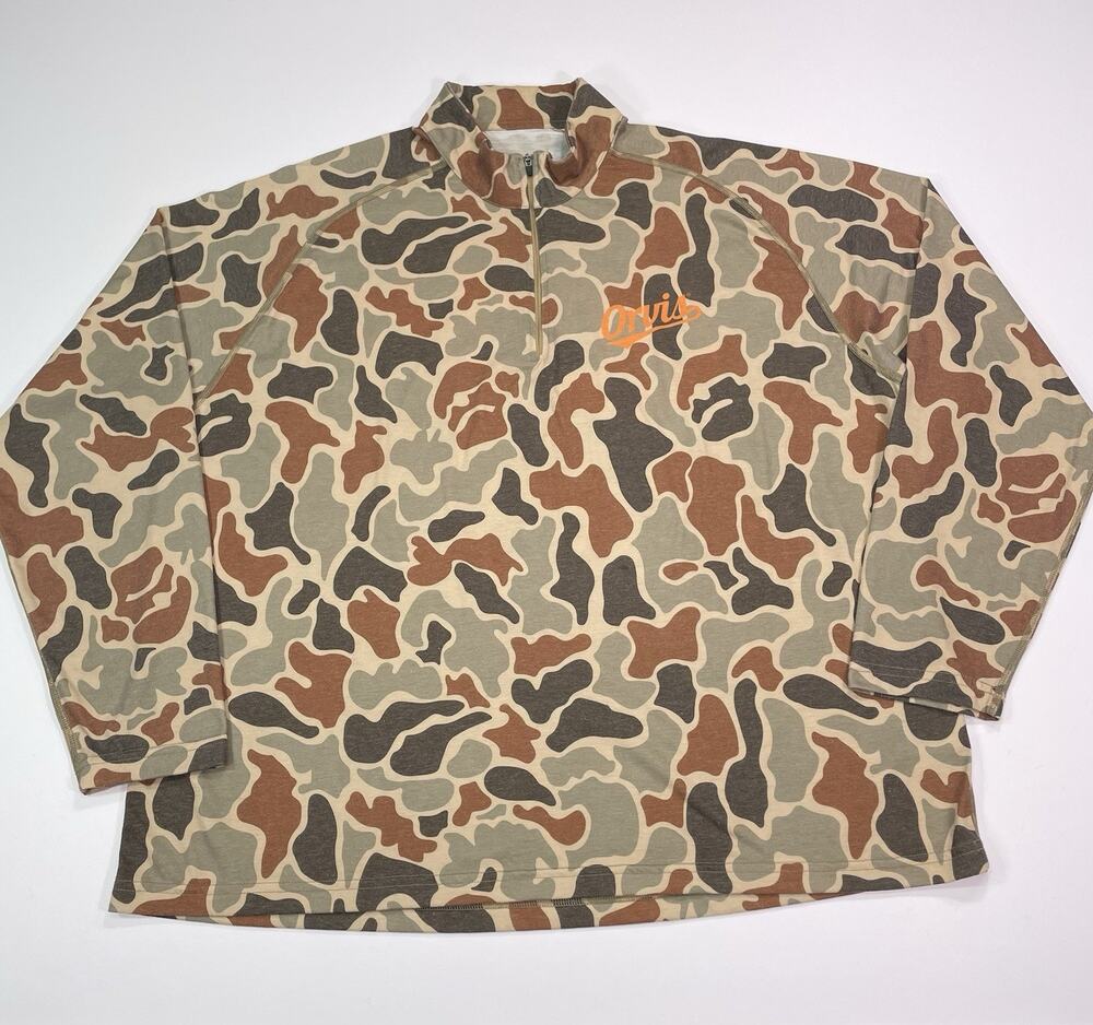 Orvis Duck Camo 1/4 Zip Men’s XXL Light Weight Long Sleeve Shirt Hunting